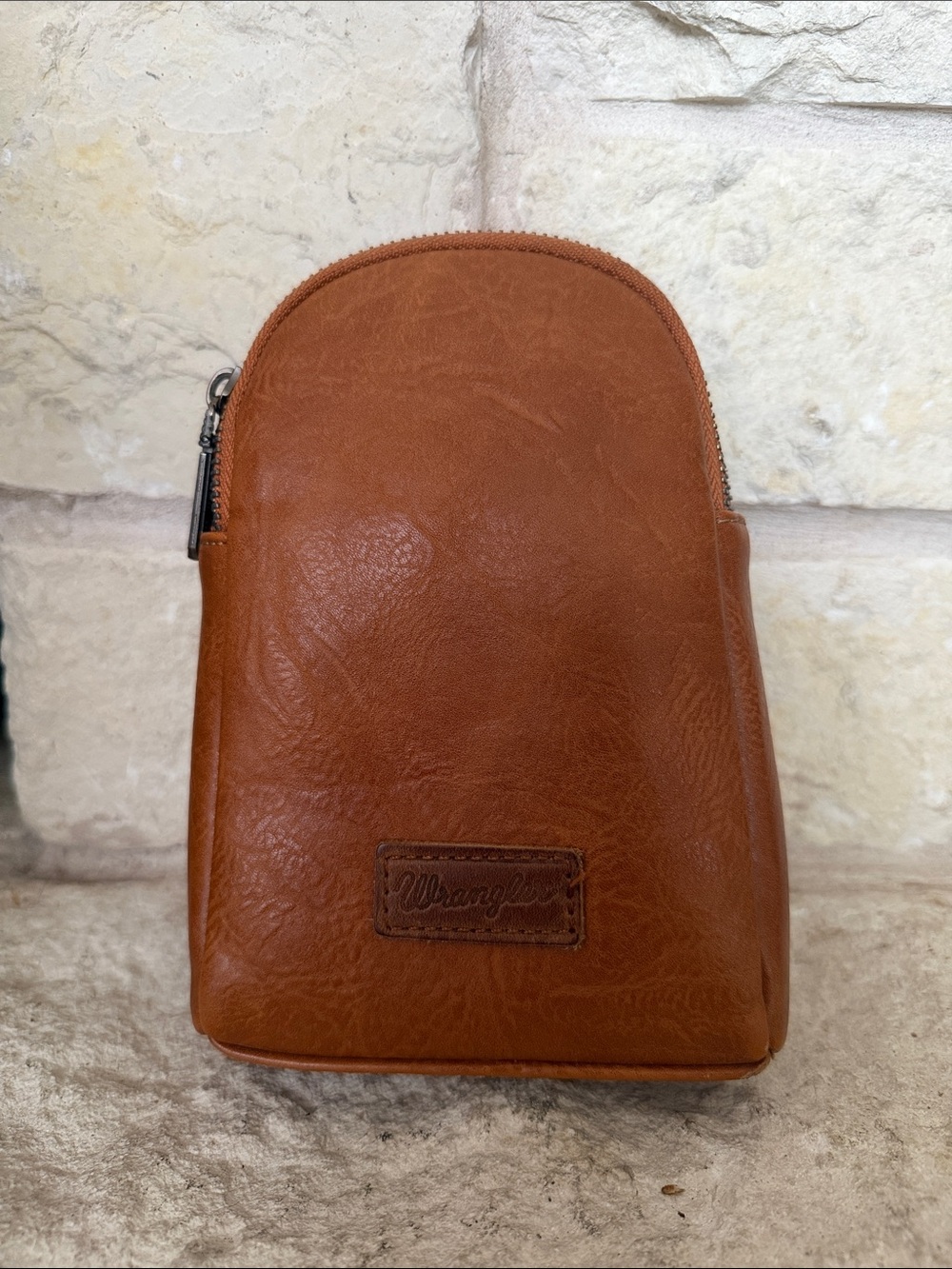 Wrangler Brown Leather Crossbody Pouch with Top Zip